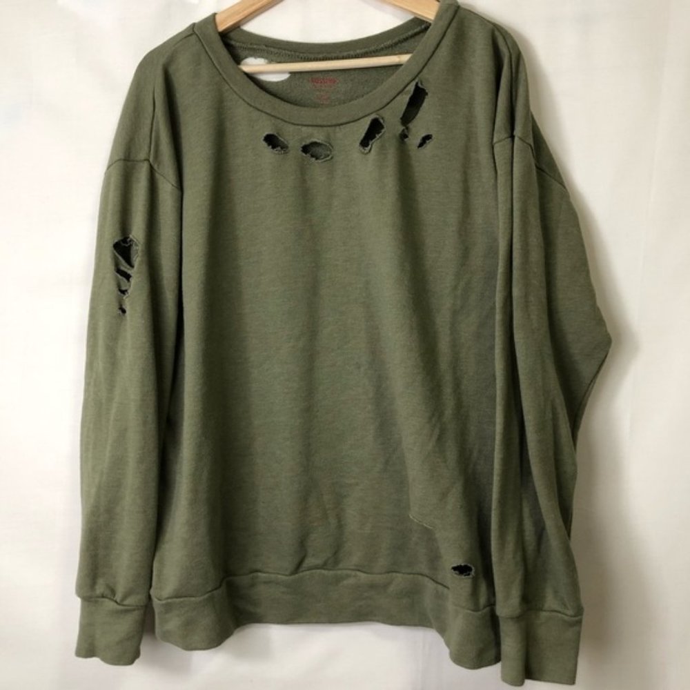 MOSSIMO Green Ripped Sweatshirt Size XL So Soft